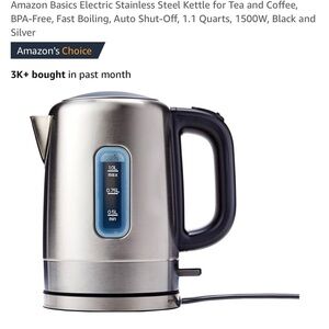 Amazon Basics Stainless Steel Electric Kettle - Black and Silver